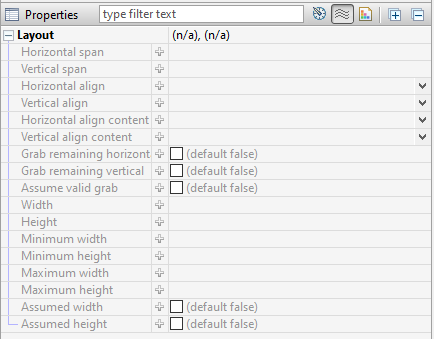 Grid layout properties in property editor